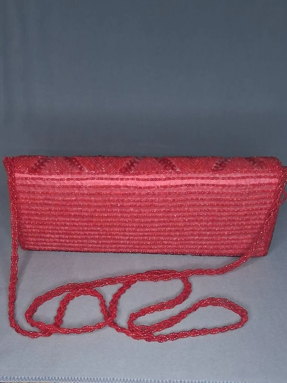 Bijoux Terner Red Beaded Sequin Convertible Evening Clutch Shoulder Bag